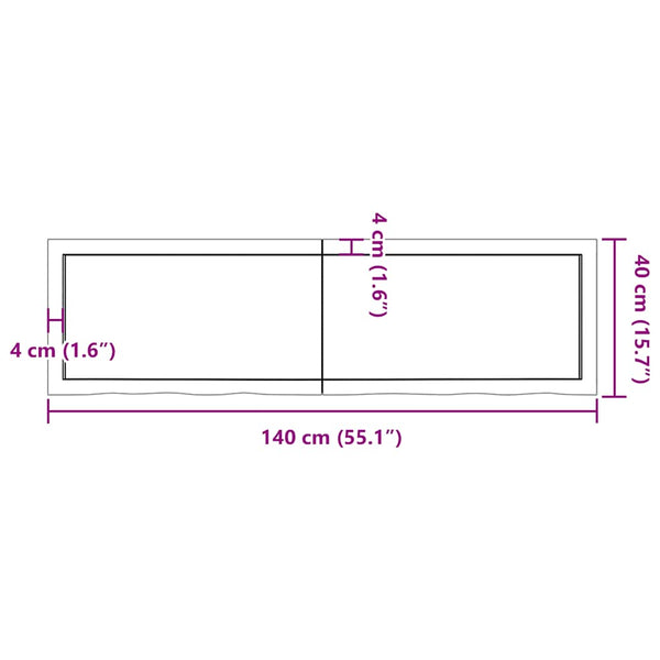 Pöytälevy tummanruskea 140x40x(2-6) cm käsitelty täystammi