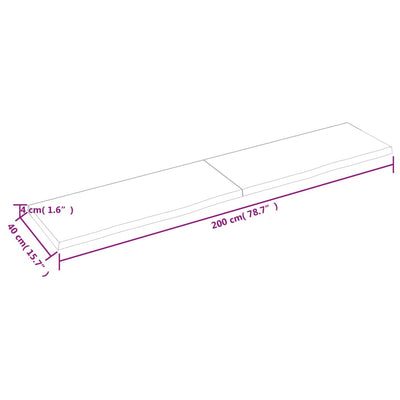 Pöytälevy tummanruskea 200x40x(2-4) cm käsitelty täystammi