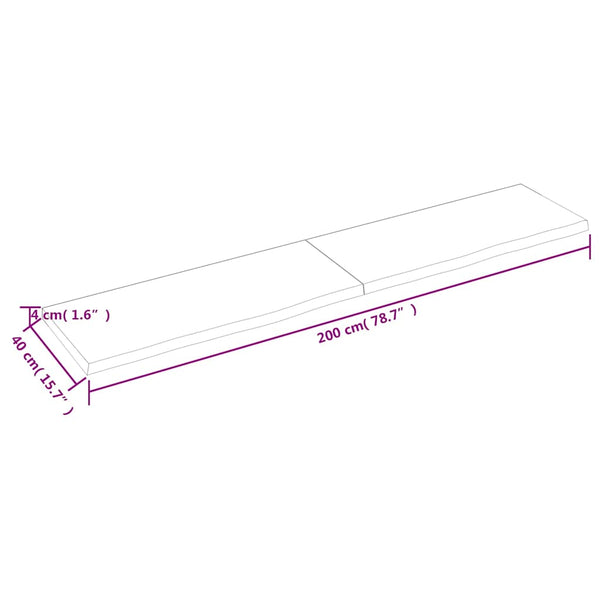 Pöytälevy tummanruskea 200x40x(2-4) cm käsitelty täystammi