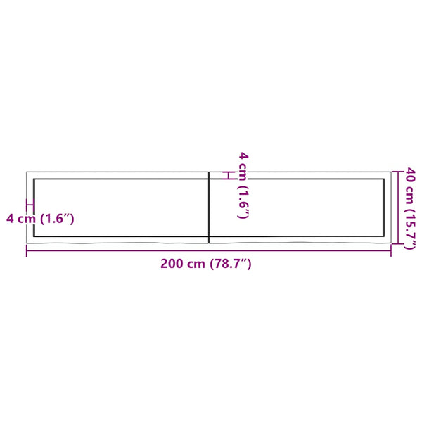 Pöytälevy tummanruskea 200x40x(2-6) cm käsitelty täystammi