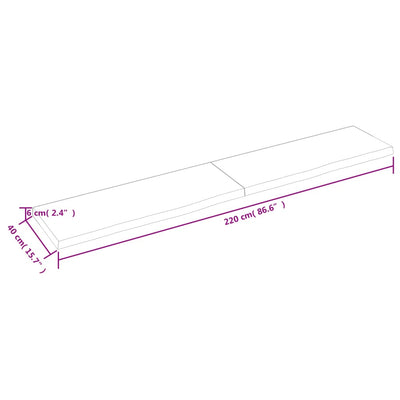 Pöytälevy tummanruskea 220x40x(2-6) cm käsitelty täystammi