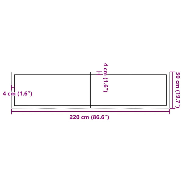 Pöytälevy tummanruskea 220x50x(2-6) cm käsitelty täystammi