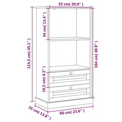 Kirjahylly VIGO 60x35x114,5 cm täysi mänty
