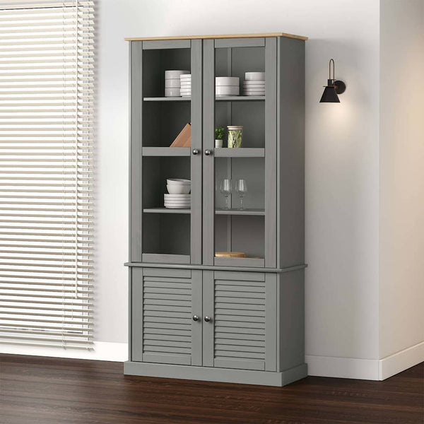 Vitriinikaappi VIGO harmaa 85x35x170 cm täysi mänty