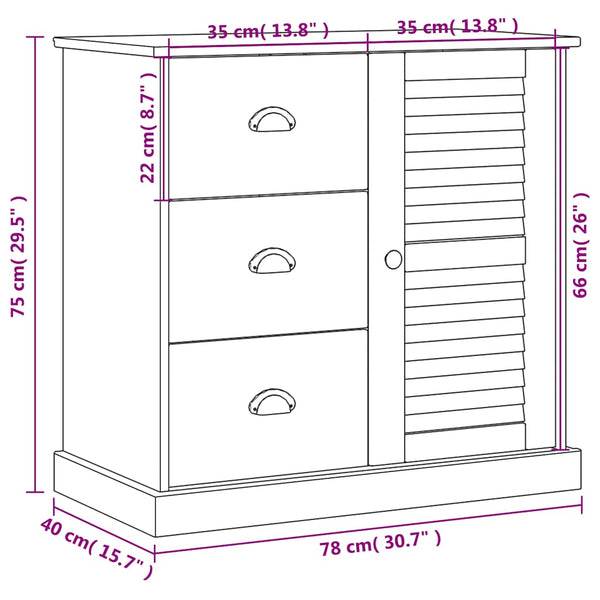 Senkki laatikoilla VIGO 78x40x75 cm valkoinen täysi mänty