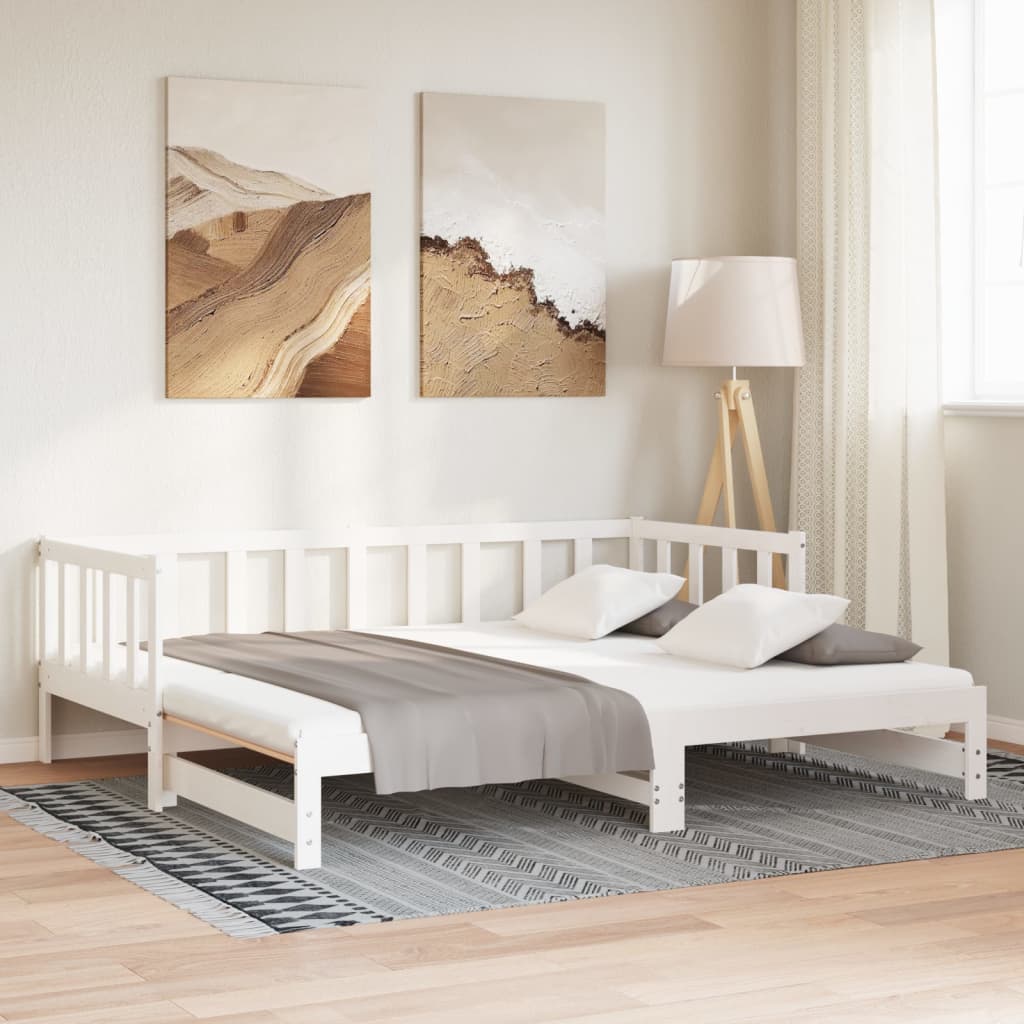 Valkoinen sohvasänky ulosvedettävä Sabeta 90x200cm (2x, mänty)