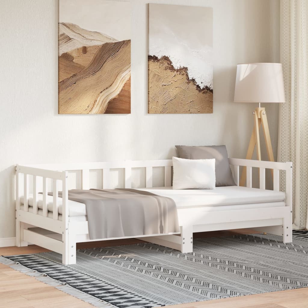 Valkoinen sohvasänky ulosvedettävä Sabeta 90x200cm (2x, mänty)