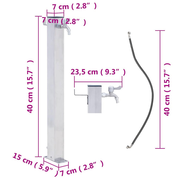 Ruostumaton teräs puutarhan vesipylväs Iasin 40cm (neliskulmainen)