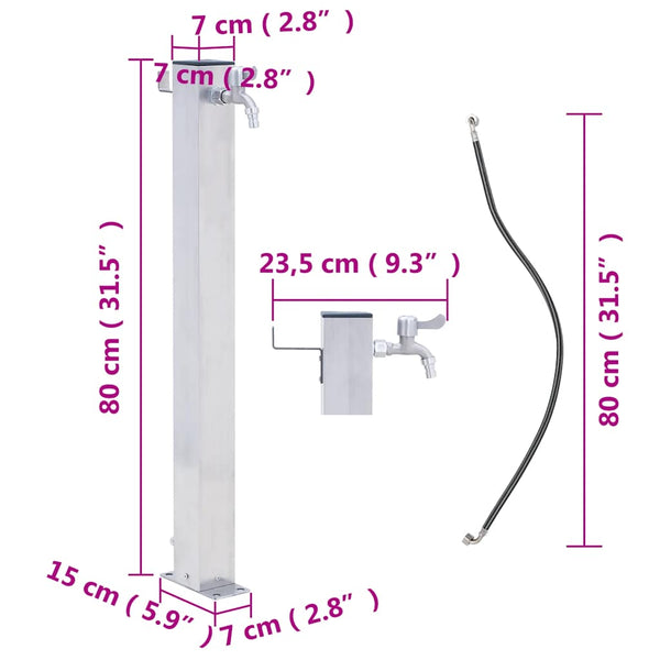Ruostumaton teräs puutarhan vesipylväs Iasin 80cm (neliskulmainen)
