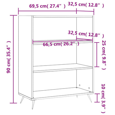 Kirjahylly valkoinen 69,5x32,5x90 cm tekninen puu