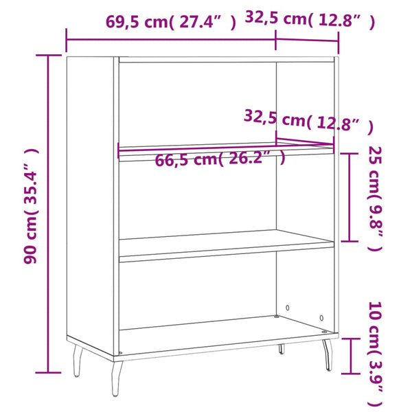 Hyllykaappi valkoinen 69,5x32,5x90 cm tekninen puu