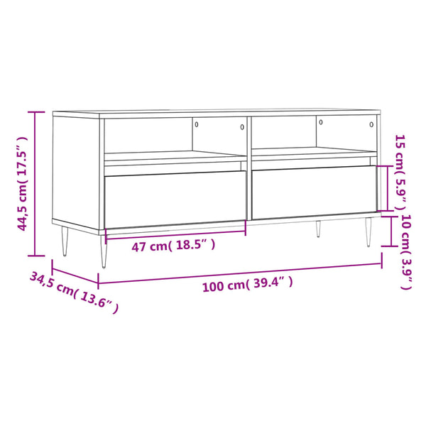 Sonoma TV-taso harmaa 100x34,5x44,5 cm teknisestä puusta