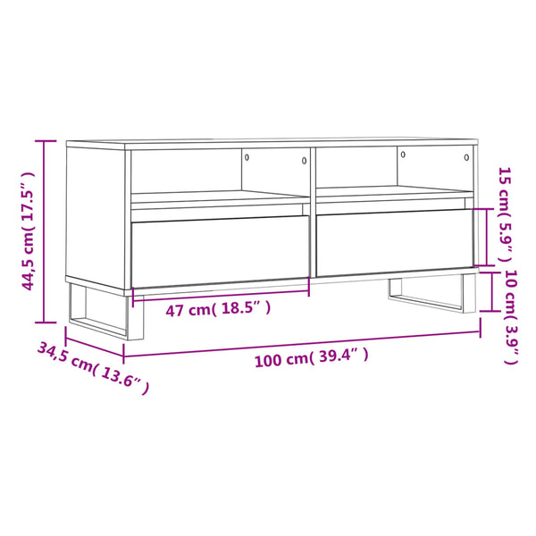 TV-taso teknisestä puusta, mitat 100x34,5x44,5 cm, väri betoninharmaa