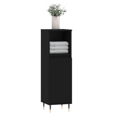 Kylpyhuoneen kaappi musta 30x30x100 cm tekninen puu