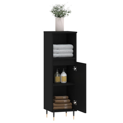 Kylpyhuoneen kaappi musta 30x30x100 cm tekninen puu