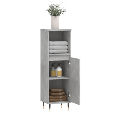 Kylpyhuoneen kaappi betoninharmaa 30x30x100 cm tekninen puu