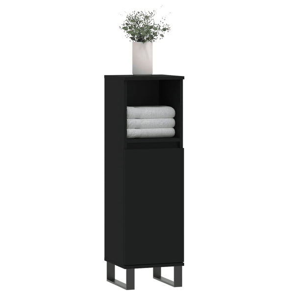 Kylpyhuoneen kaappi musta 30x30x100 cm tekninen puu