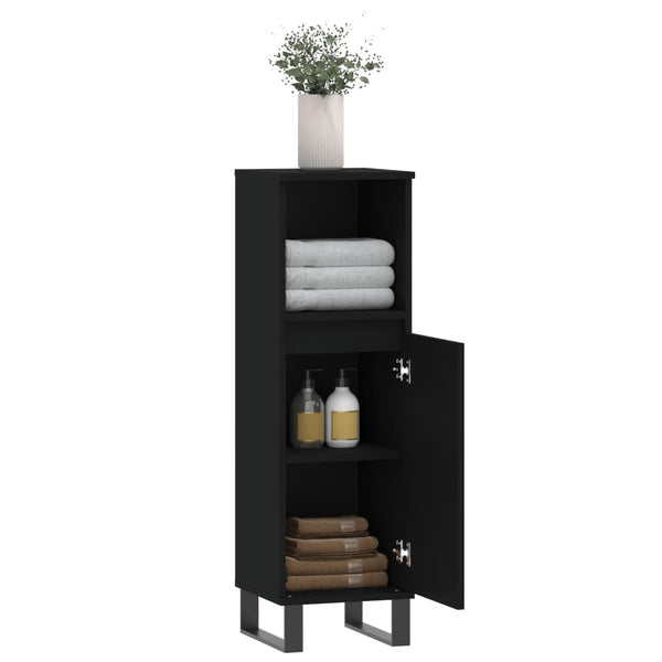 Kylpyhuoneen kaappi musta 30x30x100 cm tekninen puu