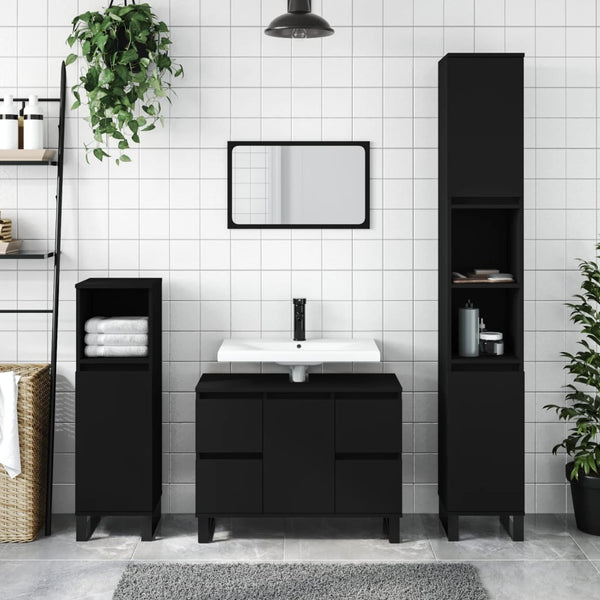 Kylpyhuoneen kaappi musta 30x30x100 cm tekninen puu