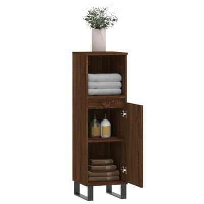 Kylpyhuoneen kaappi ruskea tammi 30x30x100 cm tekninen puu