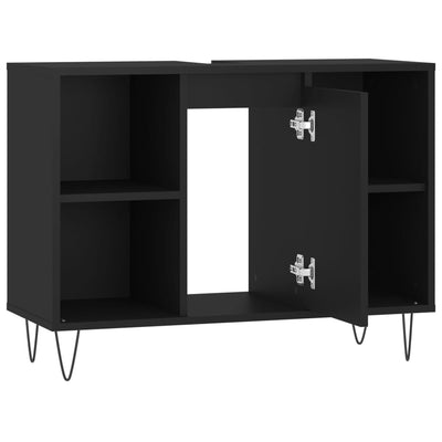 Kylpyhuoneen kaappi musta 80x33x60 cm tekninen puu