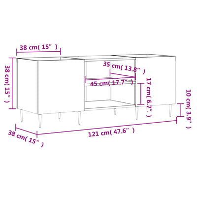 LP-levyjen säilytyskaappi betoninharmaa 121x38x48 cm puu