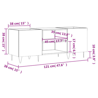 LP-levyjen säilytyskaappi betoninharmaa 121x38x48 cm puu