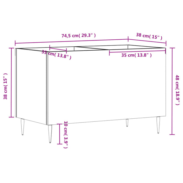 LP-levyjen säilytyskaappi savutammi 74,5x38x48 cm tekninen puu
