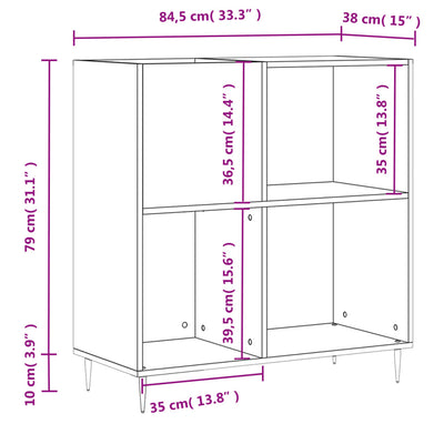 LP-levyjen säilytyskaappi harmaa Sonoma 84,5x38x89 cm puu