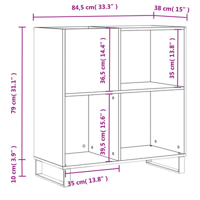 LP-levyjen säilytyskaappi valkoinen 84,5x38x89 cm tekninen puu