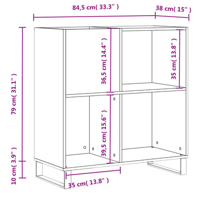 LP-levyjen säilytyskaappi musta 84,5x38x89 cm tekninen puu