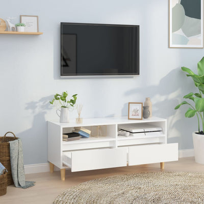 TV-taso korkeakiilto valkoinen 100x34,5x44,5 cm tekninen puu