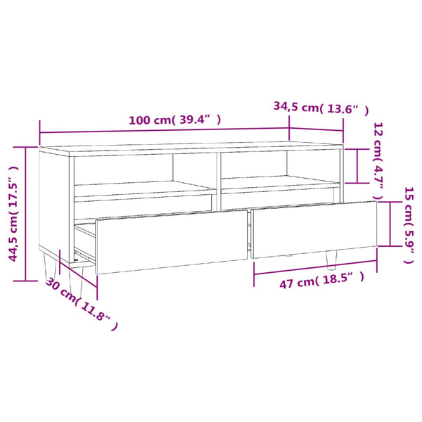 Betoninharmaa TV-taso 100x34,5x44,5 cm teknisestä puusta