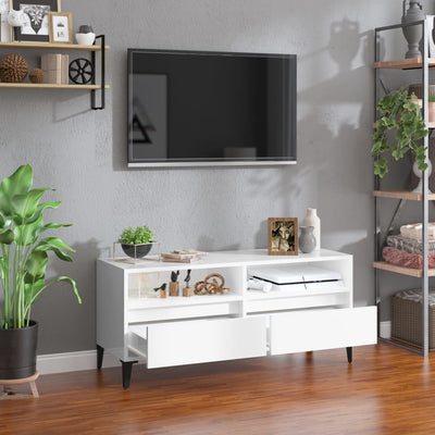 TV-taso korkeakiilto valkoinen 100x34,5x44,5 cm tekninen puu