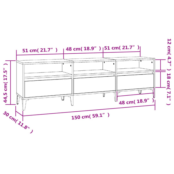Savutammi TV-taso 150x30x44,5 cm teknisestä puusta