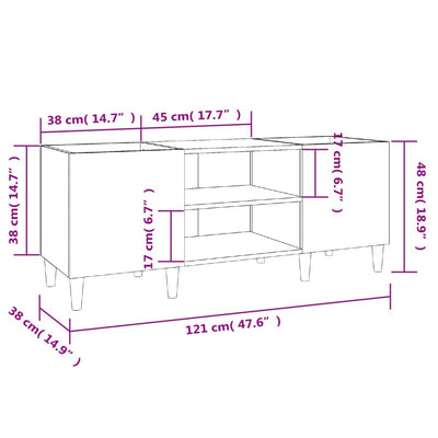 LP-levyjen säilytyskaappi valkoinen 121x38x48 cm tekninen puu