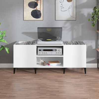 LP-levyjen säilytyskaappi valkoinen 121x38x48 cm tekninen puu