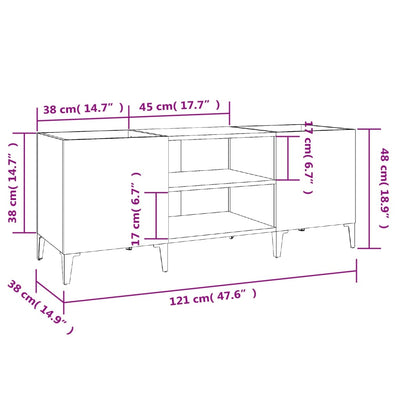 LP-levyjen säilytyskaappi valkoinen 121x38x48 cm tekninen puu
