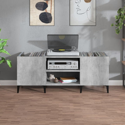 LP-levyjen säilytyskaappi betoninharmaa 121x38x48 cm puu