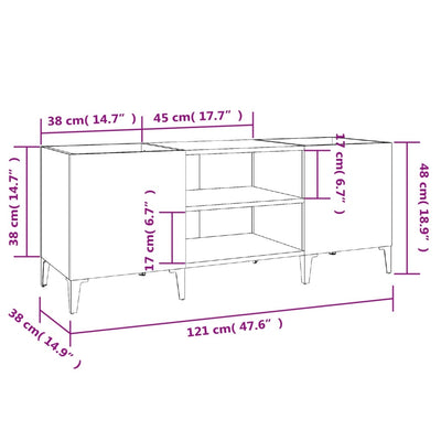LP-levyjen säilytyskaappi betoninharmaa 121x38x48 cm puu