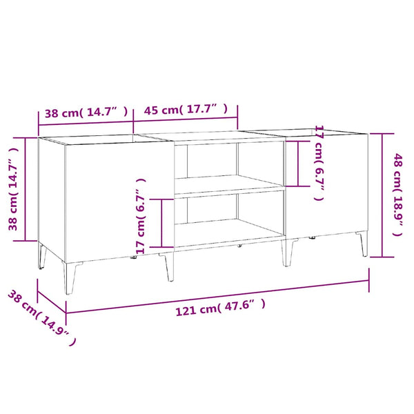 LP-levyjen säilytyskaappi ruskea tammi 121x38x48 cm puu