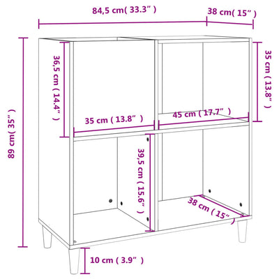 LP-levyjen säilytyskaappi musta 84,5x38x89 cm tekninen puu