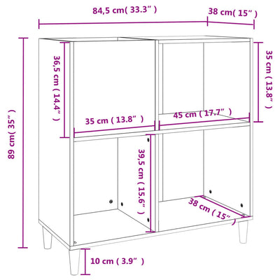 LP-levyjen säilytyskaappi savutammi 84,5x38x89 cm tekninen puu