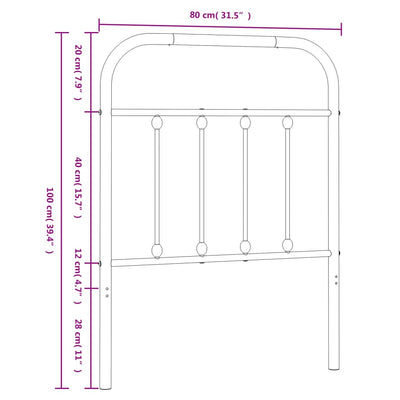 Metallinen sängynpääty musta 75 cm