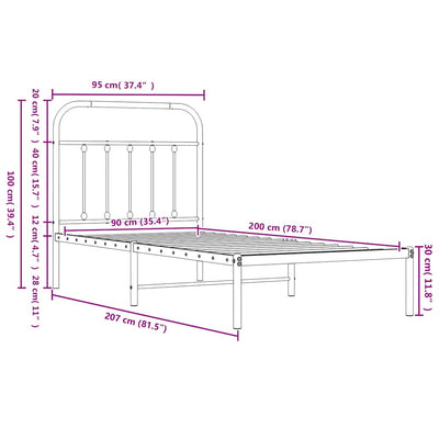 Valkoinen metallinen sängynrunko päädyllä Honorina 90x200cm