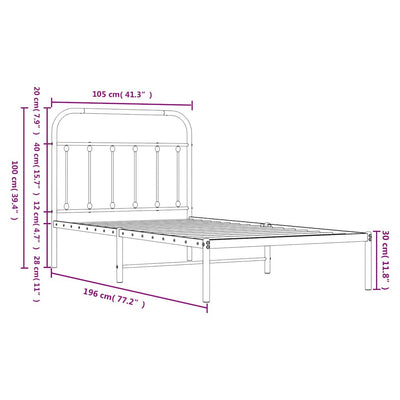 Valkoinen metallinen sängynrunko päädyllä Honorina 100x190cm
