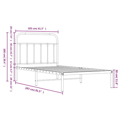 Valkoinen metallinen sängynrunko päädyllä Honorina 100x200cm