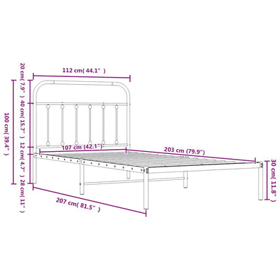 Valkoinen metallinen sängynrunko päädyllä Honorina 107x203cm