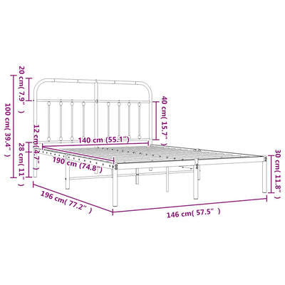 Valkoinen metallinen sängynrunko päädyllä Honorina 140x190cm