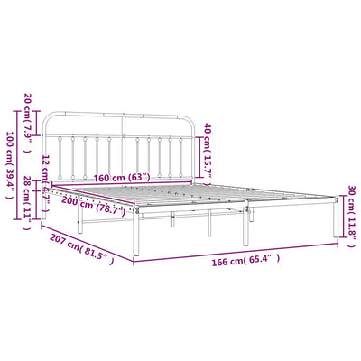 Valkoinen metallinen sängynrunko päädyllä Honorina 160x200cm
